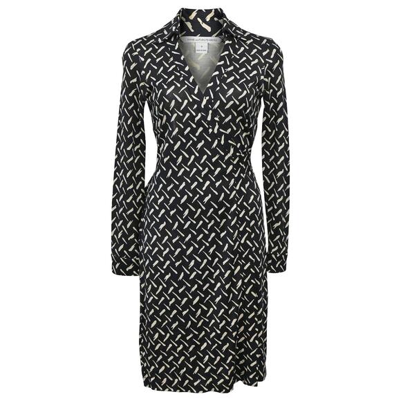 Diane Von Furstenberg New Jeanne Two Classic Silk Wrap Dress SZ 12 Black & White - Picture 1 of 13